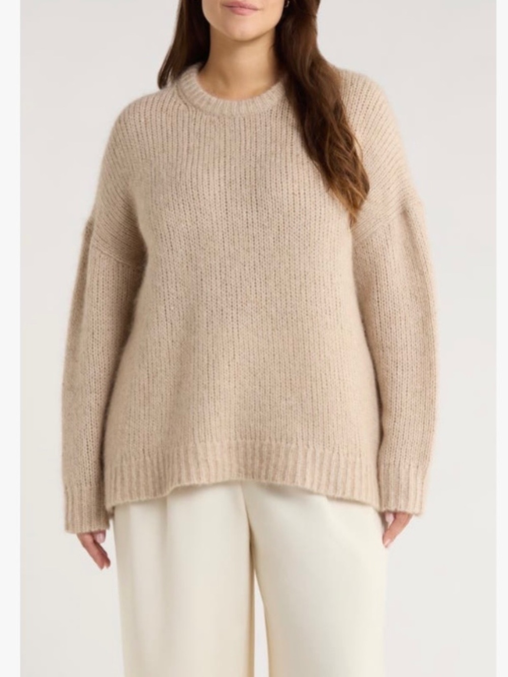 Nordstrom Alpaca Blend Metallic Crewneck Sweater Tan Etherea Marl SZ 1X
